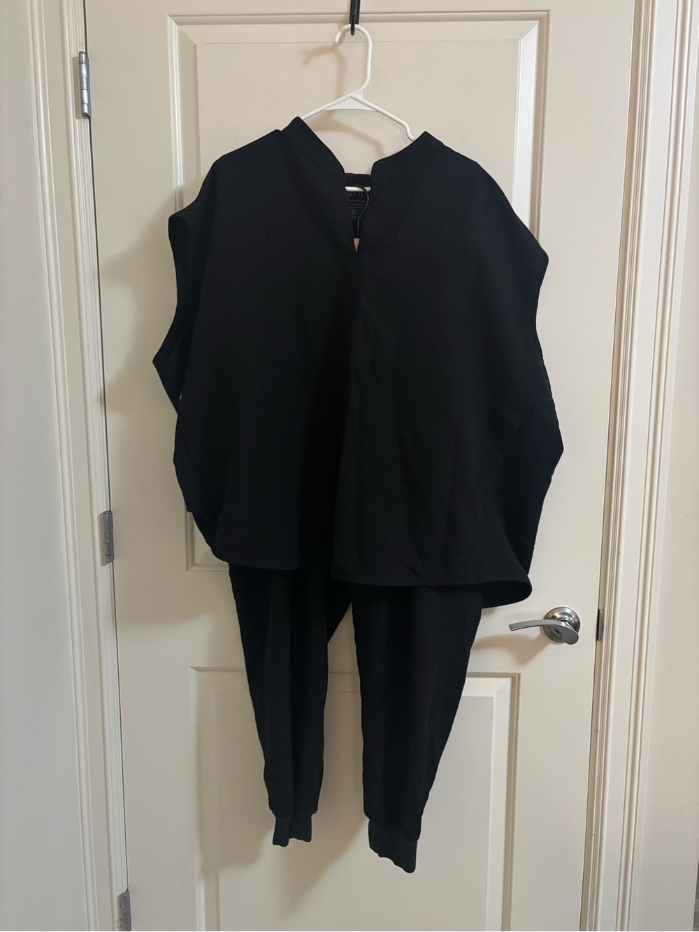 Figs Black V neck Scrub Set with Tapered Jogger Pants